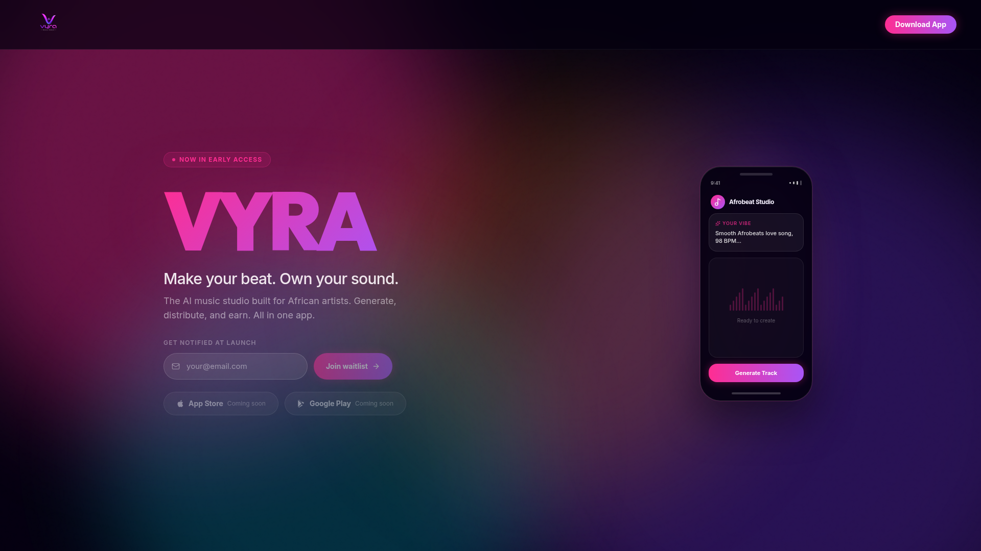 Vyra, AI Music Studio App concept built by FlowX